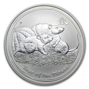Lunar II - Year of the Mouse - 5 oz 2008 (3.005 oplage), Verzenden, Losse munt, Zilver