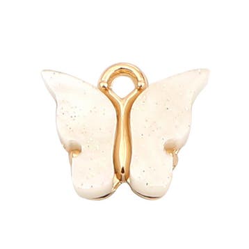 2 x DQ vlinder bedel gold plated – wit – 15 x 13 mm –, Ophalen of Verzenden, Nieuw, Kraal