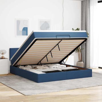 vidaXL Bed poef met matras en LEDs 180x200 cm stof blauw, Huis en Inrichting, Eenpersoons, Nieuw, 80 cm, 200 cm