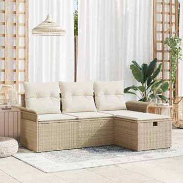 vidaXL Tuin Sofa Set 4 st Beige en Crème poly rattan, Verzenden, Nieuw, Rotan, 4 zitplaatsen
