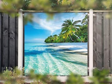 NR 1418: Tuinposter Tropisch strand 180x180cm, Nieuw