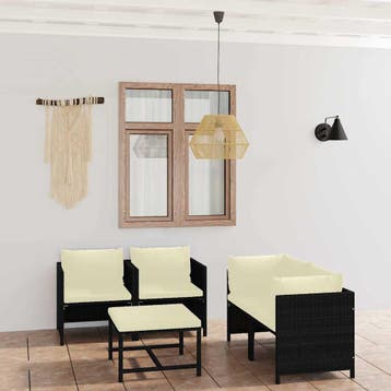 vidaXL 5-delige Loungeset met kussens poly rattan zwart, Tuin en Terras, Verzenden, Nieuw, Loungeset