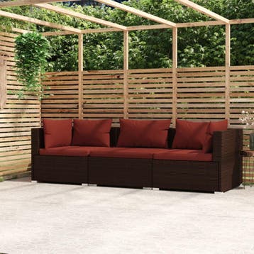 vidaXL Bank 3-zits met kussens poly rattan bruin, Verzenden, Nieuw