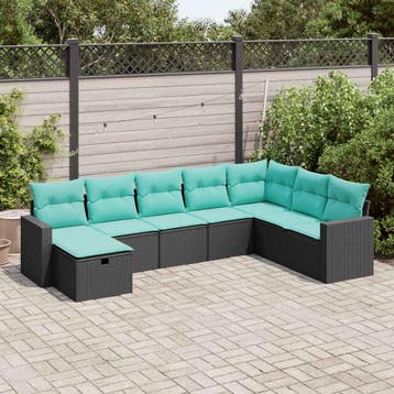 vidaXL 8-delige Loungeset met kussens poly rattan zwart, Verzenden, Nieuw, 8 zitplaatsen, Loungeset
