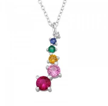 Ketting zilver met gekleurde zirkonia, Sieraden, Tassen en Uiterlijk, Kettingen, Ophalen of Verzenden, Nieuw, Zilver, Zilver