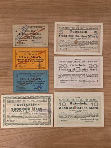 Duitsland. - 7 Banknotes 1914–1923 – Bremen/Bremerhaven –, Postzegels en Munten, Bankbiljetten | Europa | Niet-Eurobiljetten