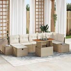 vidaXL Tuinbankenset met kussen met opslag 8 pcs Beige poly, Tuin en Terras, Verzenden, Nieuw, Rotan, 8 zitplaatsen
