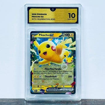 Pokémon Graded card - Pikachu ex 053 - 30th Anniversary –, Hobby en Vrije tijd, Nieuw
