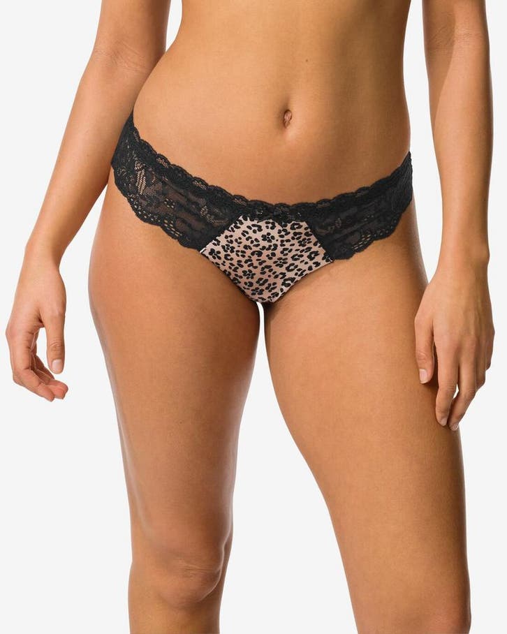 HEMA Damesstring micro met kant luipaard naturel 3+1 gratis, Kleding | Dames, Ondergoed en Lingerie, Verzenden