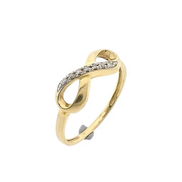 Gouden infinity ring met diamanten; 0,035 ct., Sieraden, Tassen en Uiterlijk, Ringen, Gebruikt, Ophalen of Verzenden, 17 tot 18