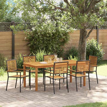 vidaXL Tuin eettafelset 7 st Zwart Massief Acaciahout, Verzenden, Nieuw, 7 zitplaatsen