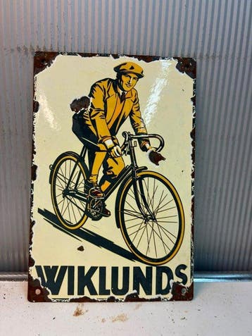Wiklunds – emaille reclamebord met wielrenner - Emaille bord
