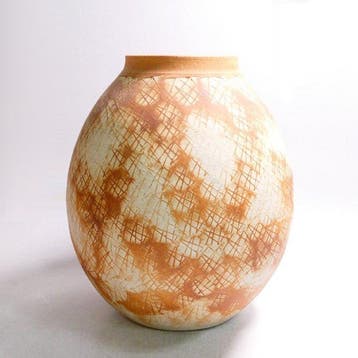Shigaraki Ware vuurgekleurde ingeëtste patroon vaas door