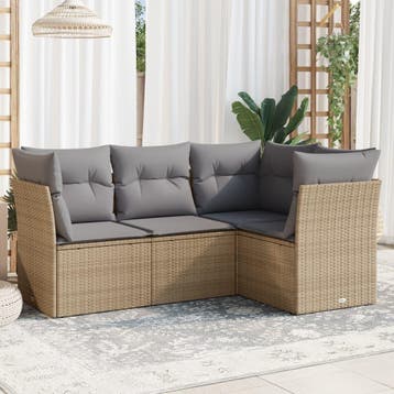 vidaXL 4-delige Loungeset met kussens poly rattan beige, Verzenden, Nieuw, Loungeset