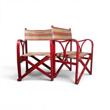 Klapstoel - Canvas, Beuken - Paar inklapbare tuinstoelen van