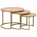 vidaXL Nest Koffietafels 3 pcs Bruin Massief mangohout en, Huis en Inrichting, Tafels | Salontafels, Verzenden, Rond, Nieuw, 50 tot 100 cm