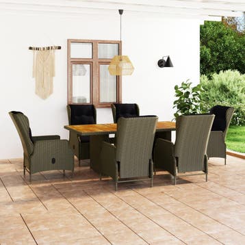 vidaXL 7-delige Tuinset met kussens poly rattan bruin, Tuin en Terras, Verzenden, Nieuw, 6 zitplaatsen, Tuinset