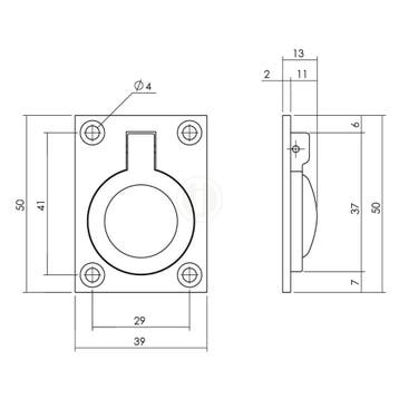 Intersteel Luikring rechthoekig 50x39mm - nikkel glans, Verzenden, Nieuw