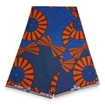 Afrikaanse wax print stof - Blauw Oranje Sun Disc - 100% kat, Ophalen of Verzenden, Nieuw
