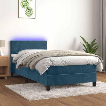 vidaXL Boxspring met matras en LED fluweel donkerblauw, 100 cm, Eenpersoons, Nieuw, 200 cm