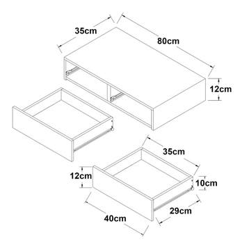 [en.casa] Wandplank Karstula met 2 lades 80x35x12 cm betonkl, Huis en Inrichting, Verzenden, Nieuw