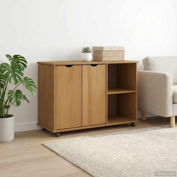 vidaXL Rolling Kast Honingbruin 100 x 39 x 65,5 cm Massief, Verzenden, Nieuw