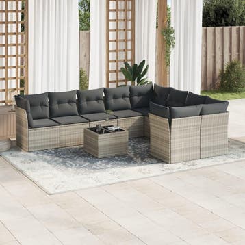 vidaXL 10-delige Loungeset met kussens poly rattan, Verzenden, Nieuw, Loungeset