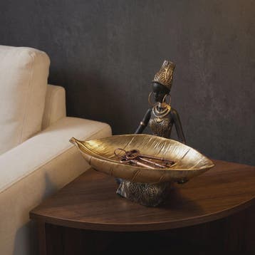 Afrikaanse Vrouw Sculptuur met Gouden Blad Schaal - Decorati, Verzenden