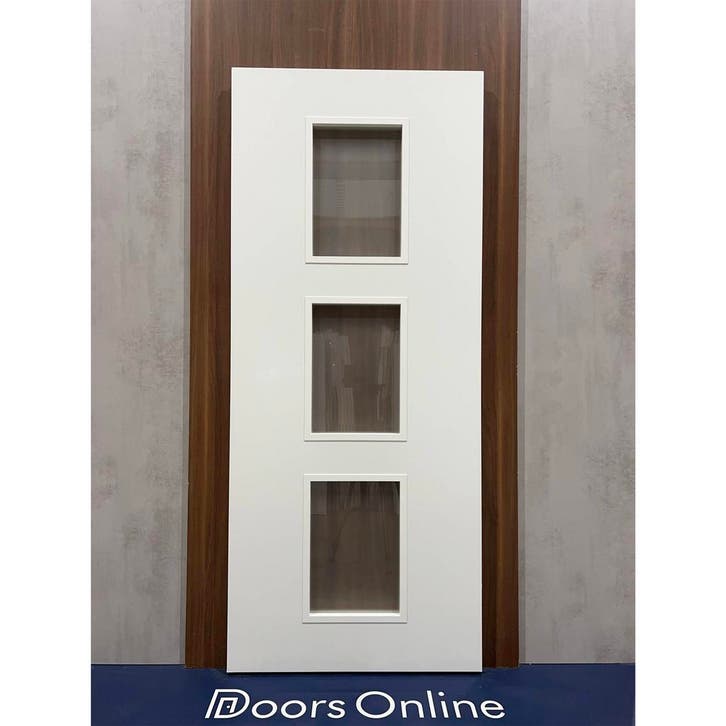 Caracas wit (Opdek rechtsdraaiend, Deur met glas), Doe-het-zelf en Verbouw, Deuren en Horren, Nieuw, Glas, Binnendeur, 200 tot 215 cm