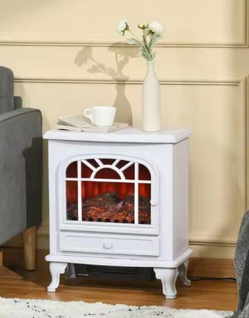 Witte elektrische haard met LED-vlam en 2 warmtestanden, Verzenden, Nieuw