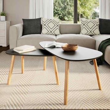 vidaXL 2-delige Salontafelset massief grenenhout zwart, Verzenden, Nieuw, Grenenhout, 50 tot 100 cm