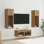 TV Wandkasten Wandgemonteerd 4 pcs Zwart Eiken Bewerkt hout, Verzenden, Nieuw