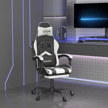 vidaXL Gamestoel met voetensteun kunstleer zwart en wit, Verzenden, Nieuw, Wit