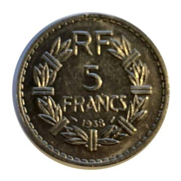 Frankrijk. 5 Francs 1938 Lavrillier Nickel (Zonder