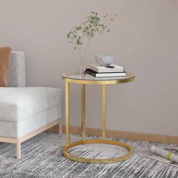 vidaXL Bijzettafel 45 cm gehard glas goudkleurig en, Huis en Inrichting, Verzenden, Nieuw, Glas, 45 tot 60 cm