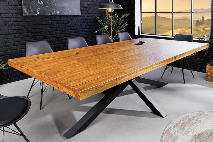Massief houten eettafel GALAXIE 200 cm vintage bruin grenen, Huis en Inrichting, Tafels | Eettafels, Ophalen of Verzenden