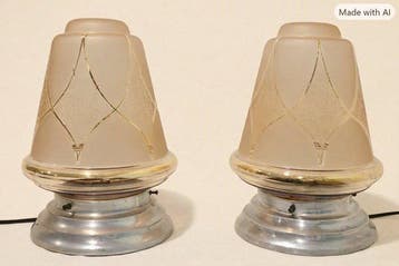 Tafellamp (2) - Glas, Metaal - Art Deco tafellampen