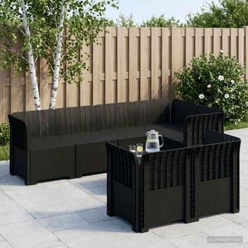 vidaXL 7-Persoons Tuinbank Rieten Look PP Antraciet, Verzenden, Nieuw