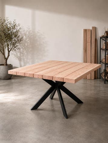 Massief Douglas Hout eettafel 5cm Staal goedkoopste van NL, Nieuw