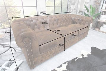 Chesterfield 3-zitsbank 205cm zwart kunstleer klinknagels, Ophalen of Verzenden, Nieuw