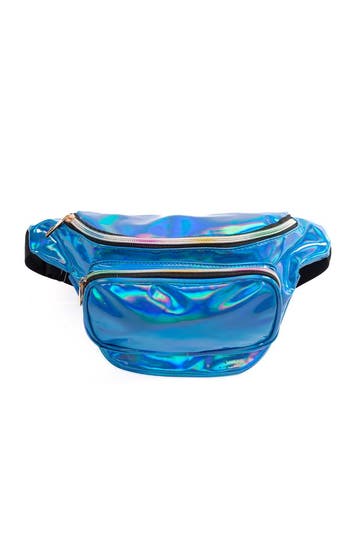 KIMU® Blauwe Holografische Heuptas Fanny Pack Twee Vakken Zw, Ophalen of Verzenden, Nieuw, Blauw, Overige typen