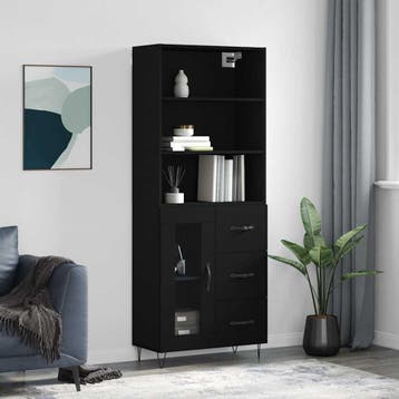 vidaXL buffetkast 69,5x34x180 cm bewerkt hout zwart, Huis en Inrichting, Kasten | Buffetkasten, Verzenden, Nieuw, 50 tot 100 cm