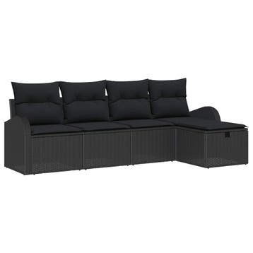 vidaXL Bankstel met kussen met opslag Zwart poly rattan, Verzenden, Nieuw, Rotan, 5 zitplaatsen