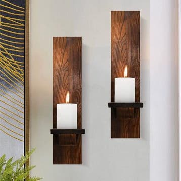 Set van 2 Houten Wandkaarsenhouders – Rustieke Muurkandelaar, Verzenden, Nieuw