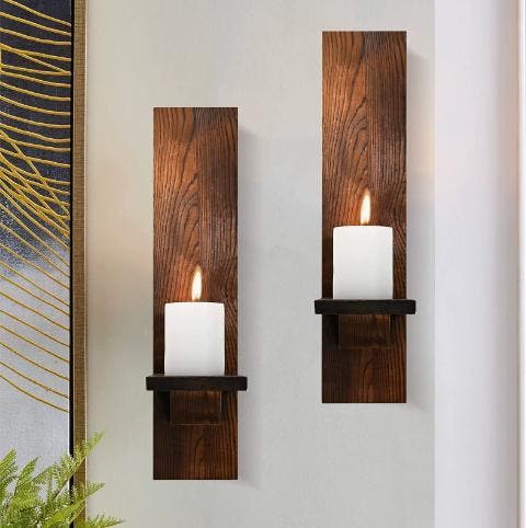 Set van 2 Houten Wandkaarsenhouders – Rustieke Muurkandelaar, Huis en Inrichting, Woonaccessoires | Kandelaars en Kaarsen, Nieuw