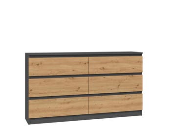 Ladekast  antraciet eiken 6 lades 140 cm Antraciet Eiken, Huis en Inrichting, 5 laden of meer, Verzenden, Nieuw, Overige houtsoorten