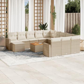 vidaXL 13-delige Loungeset met kussens poly rattan beige, Verzenden, Nieuw, Loungeset