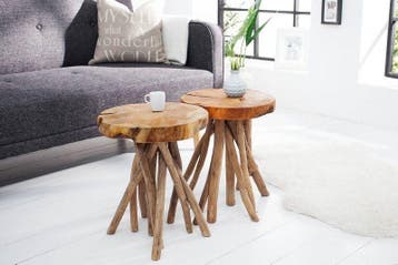 Exclusieve bijzettafel ROOT 30cm natuurlijk teak massief, Ophalen of Verzenden, Nieuw