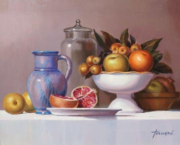 Francesc Torneró Gómez (1936) - Composición con frutas y, Antiek en Kunst