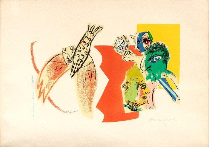 Marc Chagall (1887-1985) - Profil darlequin au cheval vert, Antiek en Kunst, Antiek | Overige Antiek